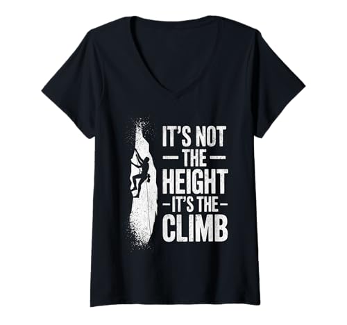Damen Klettern Es ist Nicht die Höhe, es ist der Aufstieg T-Shirt mit V-Ausschnitt Damen Klettern Es ist Nicht die Höhe, es ist der Aufstieg T-Shirt mit V-Ausschnitt von Funny It's Not The Height It's The Climb