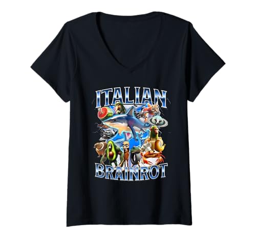 Damen Tralalero Tralala Italian Brainrot Lustiges Hai-Meme für Kinder T-Shirt mit V-Ausschnitt von Funny Italian Brainrot Gen Z Humor Meme Men Women