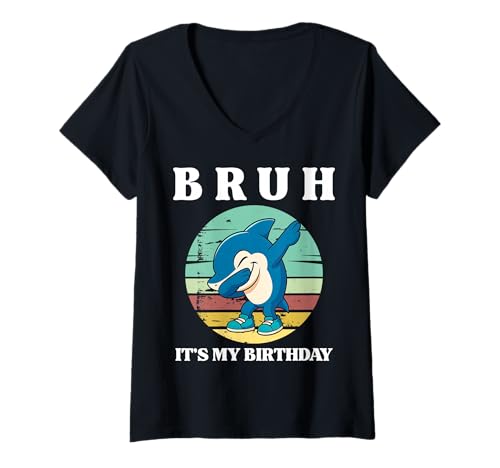 Damen Bruh It's My Birthday Dabbing Cute Tralalelo Tralala Kids T-Shirt mit V-Ausschnitt von Funny Italian Brainrot Meme Bday Party Costume Kid