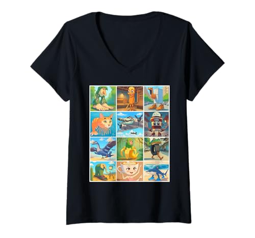 Damen Types of Italian Brainrot Meme Character Hand Drawn for Kids T-Shirt mit V-Ausschnitt Damen Types of Italian Brainrot Meme Character Hand Drawn for Kids T-Shirt mit V-Ausschnitt von Funny Italian Brainrot Meme For Kids Boys & Girls