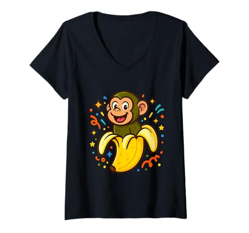 Damen Chimpanzini Bananini Funny Italian Brainrot Kleinkinder Meme T-Shirt mit V-Ausschnitt Damen Chimpanzini Bananini Funny Italian Brainrot Kleinkinder Meme T-Shirt mit V-Ausschnitt von Funny Italian Brainrot for kids boys girls teens