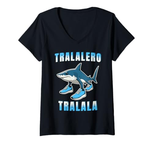 Damen Tralalero Tralala Lustiges italienisches Gehirnrot Kleinkinder Meme T-Shirt mit V-Ausschnitt Damen Tralalero Tralala Lustiges italienisches Gehirnrot Kleinkinder Meme T-Shirt mit V-Ausschnitt von Funny Italian Brainrot for kids boys girls teens
