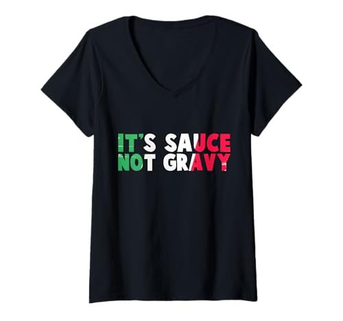 Damen Lustige italienische Flagge mit Aufschrift It's Sauce Not Gravy T-Shirt mit V-Ausschnitt von Funny Italian Tees