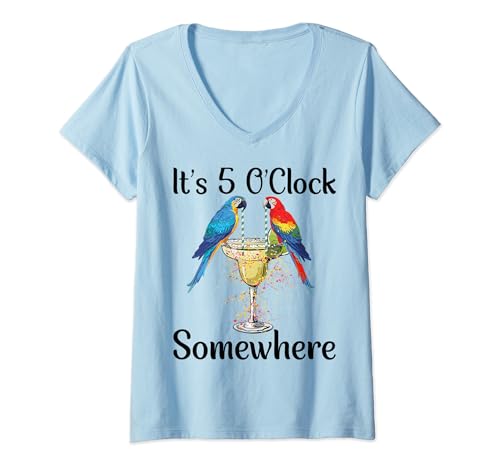 Damen Funny 5 Oclock Somewhere Hawaiihemd Papageien Margarita T-Shirt mit V-Ausschnitt Damen Funny 5 Oclock Somewhere Hawaiihemd Papageien Margarita T-Shirt mit V-Ausschnitt von Funny Its 5 Oclock Somewhere Hawaiian Margarita