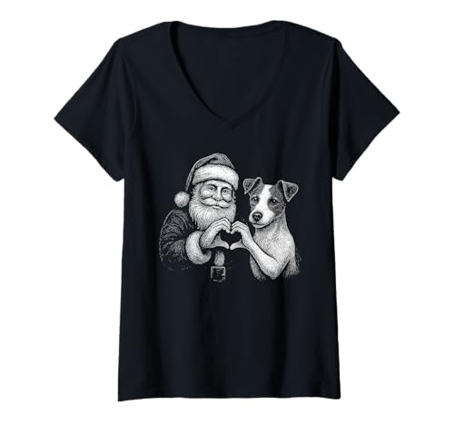 Damen Jack Russell Terrier Weihnachtsmann Herzform Weihnachten Hund T-Shirt mit V-Ausschnitt Damen Jack Russell Terrier Weihnachtsmann Herzform Weihnachten Hund T-Shirt mit V-Ausschnitt von Funny Jack Russell Holiday Dog Designs