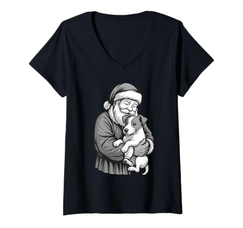 Damen Jack Russell Terrier Weihnachtsmann für Hundeliebhaber T-Shirt mit V-Ausschnitt Damen Jack Russell Terrier Weihnachtsmann für Hundeliebhaber T-Shirt mit V-Ausschnitt von Funny Jack Russell Holiday Dog Designs