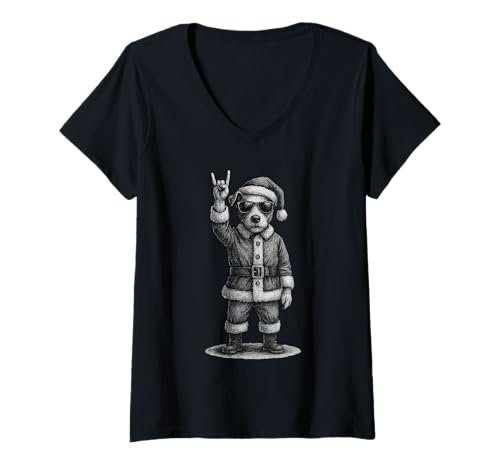 Damen Jack Russell Terrier Rockmusik Weihnachts-Hundeliebhaber T-Shirt mit V-Ausschnitt Damen Jack Russell Terrier Rockmusik Weihnachts-Hundeliebhaber T-Shirt mit V-Ausschnitt von Funny Jack Russell Rock And Roll Dog Designs
