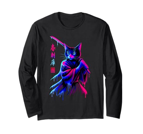 Samurai-Katze, japanischer Krieger, Tropfkunst, Herren, Damen, Kinder Langarmshirt Samurai-Katze, japanischer Krieger, Tropfkunst, Herren, Damen, Kinder Langarmshirt von Funny Japanese Graphic Gifts