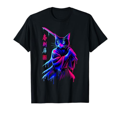 Samurai-Katze, japanischer Krieger, Tropfkunst, Herren, Damen, Kinder T-Shirt Samurai-Katze, japanischer Krieger, Tropfkunst, Herren, Damen, Kinder T-Shirt von Funny Japanese Graphic Gifts