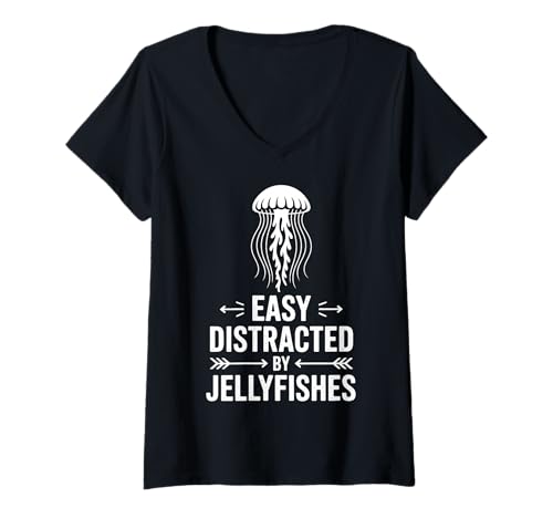 Damen Abgelenkt von Quallen Lustige Quallen T-Shirt mit V-Ausschnitt von Funny Jellyfishes Cool Jellyfish Design