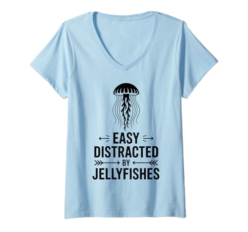 Damen Abgelenkt von Quallen Lustige Quallen T-Shirt mit V-Ausschnitt Damen Abgelenkt von Quallen Lustige Quallen T-Shirt mit V-Ausschnitt von Funny Jellyfishes Cool Jellyfish Designs