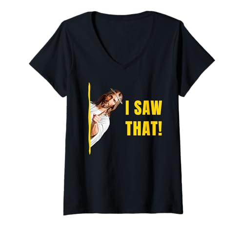 Damen Lustiges Jesus Meme Zitat Ich sah das christliche Männer & Frauen T-Shirt mit V-Ausschnitt Damen Lustiges Jesus Meme Zitat Ich sah das christliche Männer & Frauen T-Shirt mit V-Ausschnitt von Funny Jesus Christ Meme Christian Religion Designs