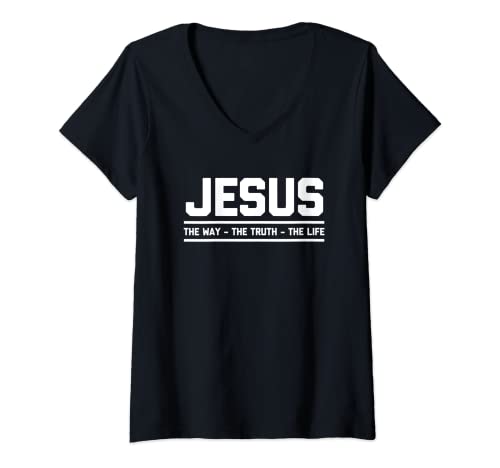 Damen Jesus (The Way, The Truth, The Life) - Lustiger katholischer Jesus T-Shirt mit V-Ausschnitt von Funny Jesus Gifts & Funny Jesus Designs