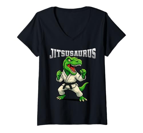 Damen Jitsusaurus BJJ Jiu Jitsu Kampfsport Lustiger Dinosaurier Kinder T-Shirt mit V-Ausschnitt Damen Jitsusaurus BJJ Jiu Jitsu Kampfsport Lustiger Dinosaurier Kinder T-Shirt mit V-Ausschnitt von Funny Jiu-Jitsu Brazillian Bjj Martial Art Apparel