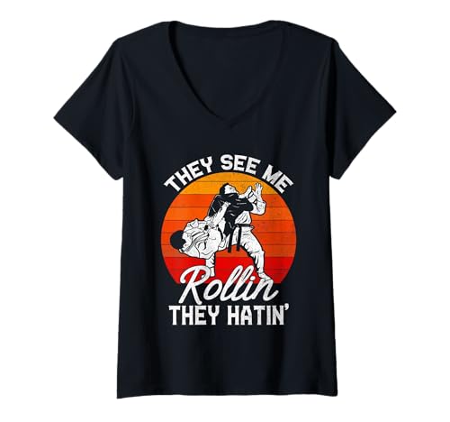 Damen They See Me Rollin' They Hatin' Funny Jiu Jitsu Gear MMA BJJ T-Shirt mit V-Ausschnitt Damen They See Me Rollin' They Hatin' Funny Jiu Jitsu Gear MMA BJJ T-Shirt mit V-Ausschnitt von Funny Jiu Jitsu Gift Shirts