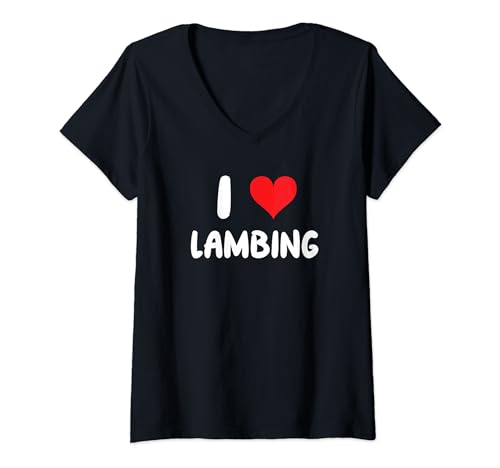 Damen I Love Lambing – Herz – Schaf Lamm Farm Farmer Farming T-Shirt mit V-Ausschnitt von Funny Job Hobby Boss Co-Worker for Men Women by RJ