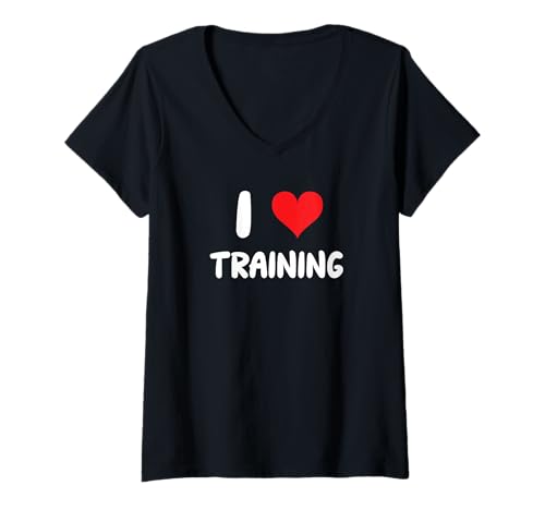 Damen I Love Training – Trainer Gym Workout Fitness Gewichte Cardio T-Shirt mit V-Ausschnitt von Funny Job Hobby Boss Co-Worker for Men Women by RJ