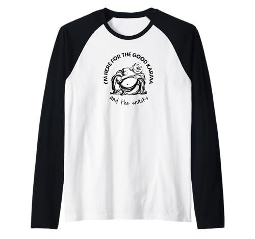 Herren Ich Bin Hier für das Gute Karma und die Snacks Fat Buddha Laugh Raglan von Funny Joke Shirts by Southerngal