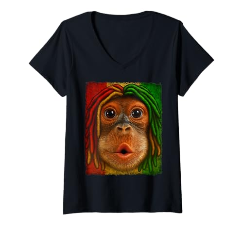 Damen Rasta Monkey Magen Meme Cool Trending Virales Video T-Shirt mit V-Ausschnitt Damen Rasta Monkey Magen Meme Cool Trending Virales Video T-Shirt mit V-Ausschnitt von Funny Jungle Vibes Monkey Face Humor Tee