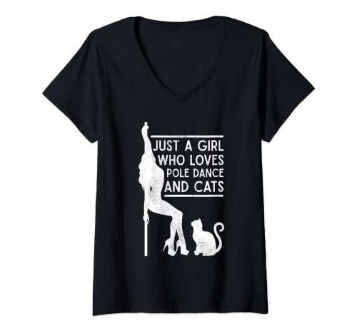 Damen Lustiger Pole Dance And Cats Pole Dance And Cats Pole Dancer T-Shirt mit V-Ausschnitt Damen Lustiger Pole Dance And Cats Pole Dance And Cats Pole Dancer T-Shirt mit V-Ausschnitt von Funny Just A Girl Who Love Pole Dance And Cats