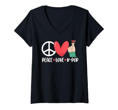 Damen Peace Love K-Pop Lustige koreanische Kulturliebhaber Kpop-Musik T-Shirt mit V-Ausschnitt Damen Peace Love K-Pop Lustige koreanische Kulturliebhaber Kpop-Musik T-Shirt mit V-Ausschnitt von Funny K-pop Lover Apparel
