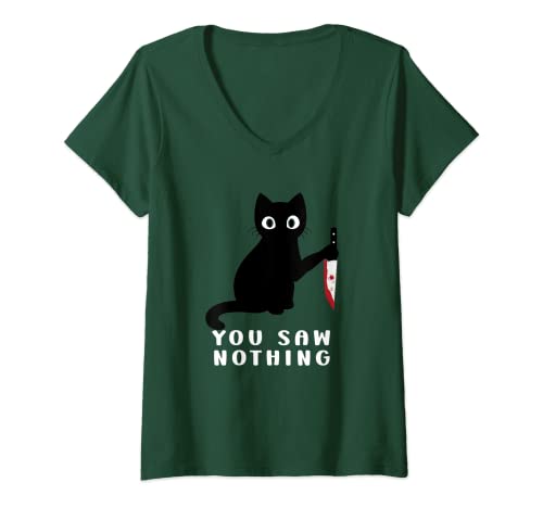 Damen Katze You Saw Nothing T-Shirt mit V-Ausschnitt von Funny Katze You Saw Nothing