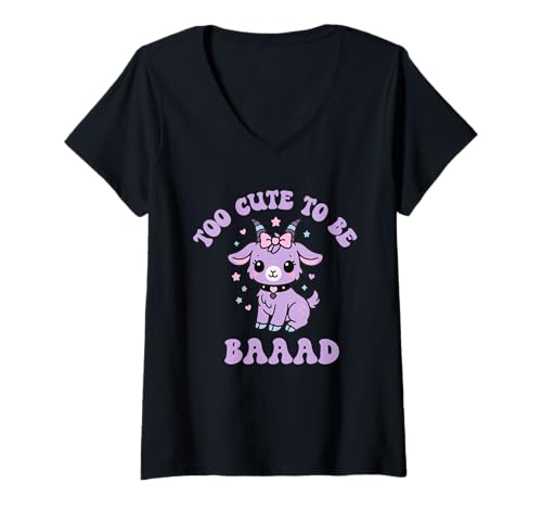 Damen Zu süß, um schlecht zu Sein, Kawaii, Anime-Ziegenkinder T-Shirt mit V-Ausschnitt Damen Zu süß, um schlecht zu Sein, Kawaii, Anime-Ziegenkinder T-Shirt mit V-Ausschnitt von Funny Kawaii Tees