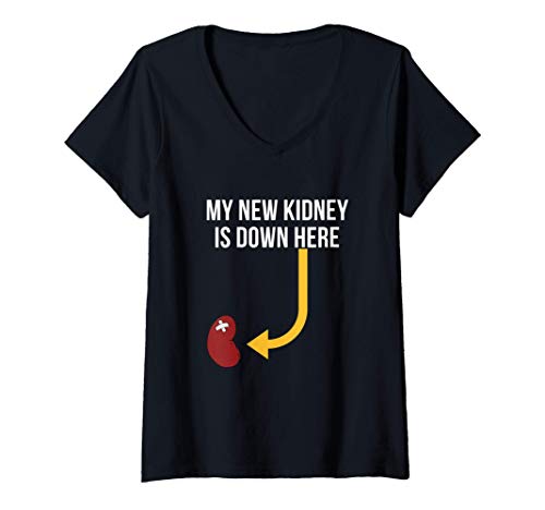 Damen Nierentransplantation Geschenke Meine neuen lustigen T-Shirt mit V-Ausschnitt von Funny Kidney Transplant Tee