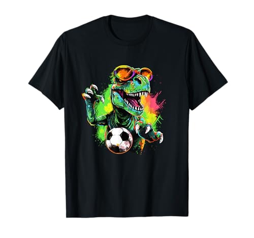Dinosaurier-Fußballbekleidung Trex Fußballspieler Dino-Liebhaber Kinder T-Shirt Dinosaurier-Fußballbekleidung Trex Fußballspieler Dino-Liebhaber Kinder T-Shirt von Funny Kids Soccer Ball Apparel Design
