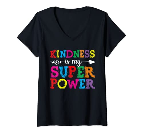 Damen Freundlichkeit Shirts für Damen, Kindness Is My Superpower, Unity Day T-Shirt mit V-Ausschnitt Damen Freundlichkeit Shirts für Damen, Kindness Is My Superpower, Unity Day T-Shirt mit V-Ausschnitt von Funny Kindness Clothing For Teachers