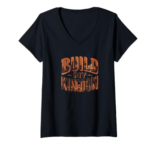 Damen Lustiges Build My Kingdom-Sprechemblem T-Shirt mit V-Ausschnitt Damen Lustiges Build My Kingdom-Sprechemblem T-Shirt mit V-Ausschnitt von Funny Kingdom Outfit