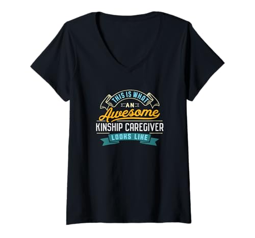 Damen Lustiges Kinship Pflegershirt Awesome Job Beruf T-Shirt mit V-Ausschnitt von Funny Kinship Caregiver Shirt