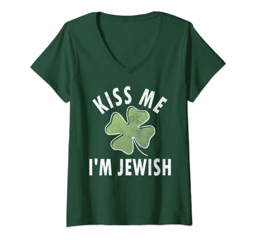 Damen Kiss Me I'm Jewish Shirt Funny Saint Patricks Day Gift T-Shirt mit V-Ausschnitt Damen Kiss Me I'm Jewish Shirt Funny Saint Patricks Day Gift T-Shirt mit V-Ausschnitt von Funny Kiss Me I'm Jewish Tees