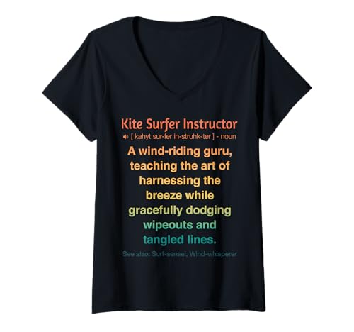 Damen Lustiger Drachen-Surfer-Instruktor T-Shirt mit V-Ausschnitt Damen Lustiger Drachen-Surfer-Instruktor T-Shirt mit V-Ausschnitt von Funny Kite Surfer Instructor