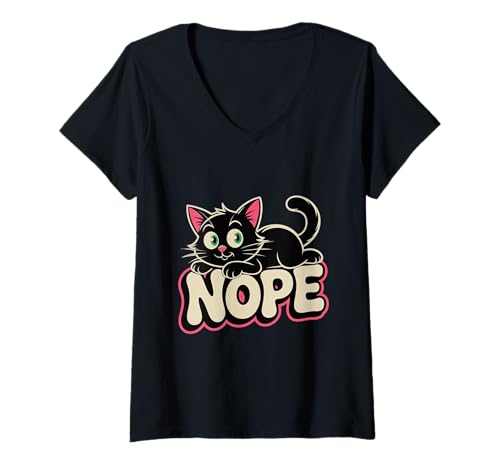 Damen Nein, Katzenmeme, Katze, Nein, Nicht Heute, lustige Katzenliebhaber, Nein T-Shirt mit V-Ausschnitt Damen Nein, Katzenmeme, Katze, Nein, Nicht Heute, lustige Katzenliebhaber, Nein T-Shirt mit V-Ausschnitt von Funny Kitty Kitten Nope Cat Shirt Nope Cat Tshirt