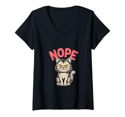 Damen Nein, Katzenmeme, Katze, Nein, Nicht Heute, lustige Katzenliebhaber, Nein T-Shirt mit V-Ausschnitt Damen Nein, Katzenmeme, Katze, Nein, Nicht Heute, lustige Katzenliebhaber, Nein T-Shirt mit V-Ausschnitt von Funny Kitty Kitten Nope Cat Shirt Nope Cat Tshirt