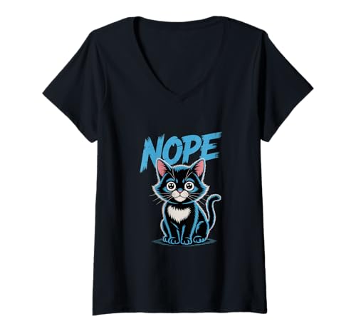 Damen Nein, Katzenmeme, Katze, Nein, Nicht Heute, lustige Katzenliebhaber, Nein T-Shirt mit V-Ausschnitt Damen Nein, Katzenmeme, Katze, Nein, Nicht Heute, lustige Katzenliebhaber, Nein T-Shirt mit V-Ausschnitt von Funny Kitty Kitten Nope Cat Shirt Nope Cat Tshirt