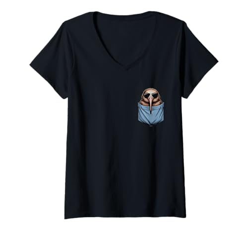 Damen Niedlicher Taschen-Kiwi-Vogelliebhaber, Neuseelandvogel T-Shirt mit V-Ausschnitt Damen Niedlicher Taschen-Kiwi-Vogelliebhaber, Neuseelandvogel T-Shirt mit V-Ausschnitt von Funny Kiwi Bird in Pocket for Kiwi Bird Lover