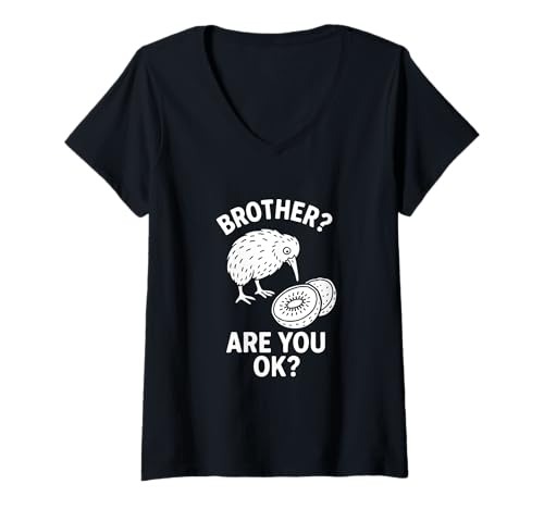 Damen Lustiger Kiwi-Vogel Obst Bruder bist du Ok Witz T-Shirt mit V-Ausschnitt von Funny Kiwi Tees