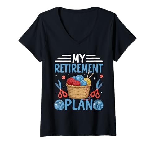 Damen Meine Altersvorsorge stricken T-Shirt mit V-Ausschnitt Damen Meine Altersvorsorge stricken T-Shirt mit V-Ausschnitt von Funny Knits Apparel Knitting Gifts Yarn Hoarder