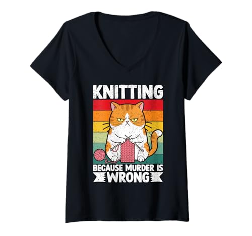Damen Stricken, weil Mord falsch ist T-Shirt mit V-Ausschnitt Damen Stricken, weil Mord falsch ist T-Shirt mit V-Ausschnitt von Funny Knits Apparel Knitting Gifts Yarn Hoarder