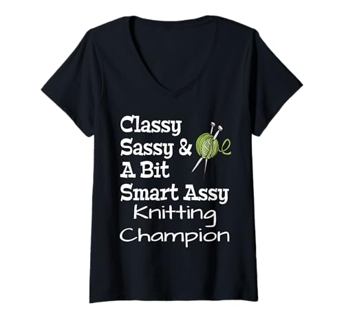 Damen Lustiger, klassischer, frecher und ein bisschen kluger Strickmeister T-Shirt mit V-Ausschnitt Damen Lustiger, klassischer, frecher und ein bisschen kluger Strickmeister T-Shirt mit V-Ausschnitt von Funny Knitting Knitter Gifts