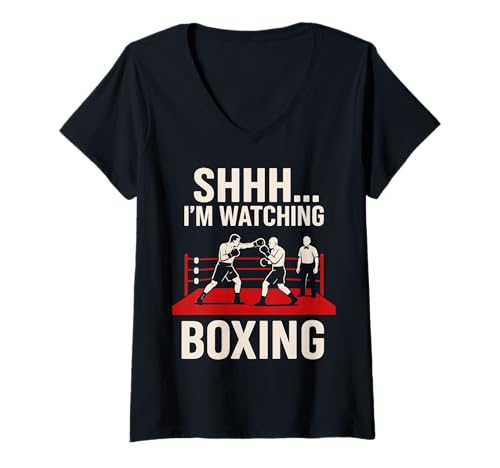 Damen Shhh I'm Watching Boxing Match Lustiger Kampfsport-Fan T-Shirt mit V-Ausschnitt Damen Shhh I'm Watching Boxing Match Lustiger Kampfsport-Fan T-Shirt mit V-Ausschnitt von Funny Knockout Boxing Match Apparel