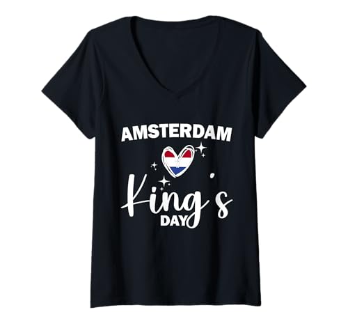 Damen Königstag Niederlande Flagge Herz Koningsdag Amsterdam T-Shirt mit V-Ausschnitt Damen Königstag Niederlande Flagge Herz Koningsdag Amsterdam T-Shirt mit V-Ausschnitt von Funny Koningsdag King's Day Designs