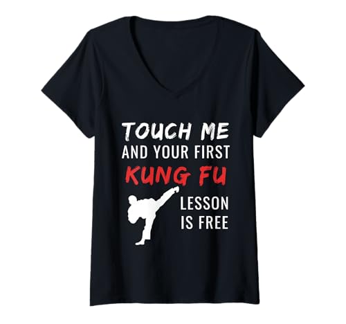 Damen Lustiges Kung Fu T-Shirt – Selbstverteidigung Sport T-Shirt Geschenk T-Shirt mit V-Ausschnitt von Funny Kung Fu TShirts, Apparel and Gear