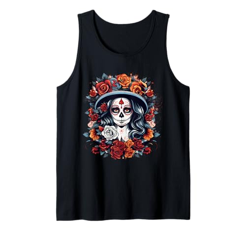 Dia de Los Muertos Shirt Damen La Catrina Tag der Toten Tank Top von Funny La Catrina Day of The Dead Rose Halloween
