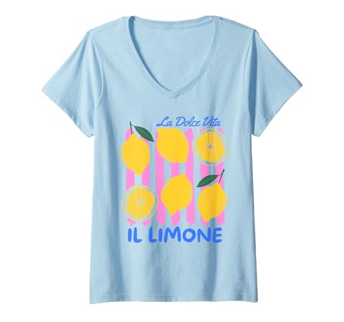 Damen Lemon La Dolce Vita Il Limone T-Shirt mit V-Ausschnitt von Funny La Dolce Vita Il Limone Tee Shirt