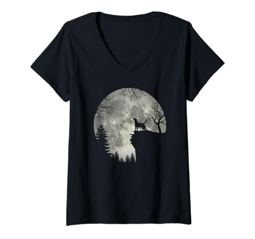 Damen Labrador Retriever und Mond Halloween T-Shirt mit V-Ausschnitt Damen Labrador Retriever und Mond Halloween T-Shirt mit V-Ausschnitt von Funny Labrador Retriever And Moon Halloween