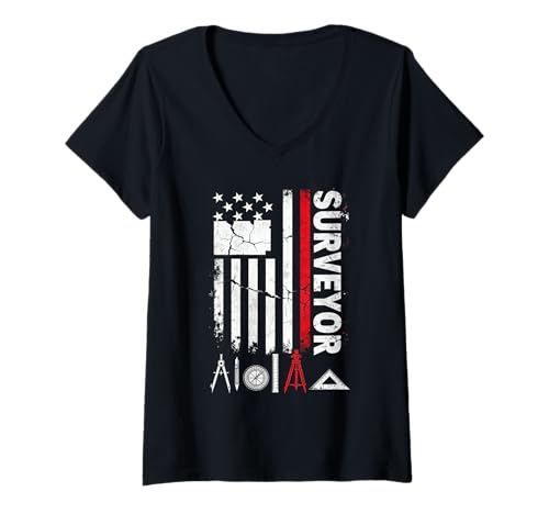Damen 4th of July Surveyor Patriotic USA Flag Surveying T-Shirt mit V-Ausschnitt Damen 4th of July Surveyor Patriotic USA Flag Surveying T-Shirt mit V-Ausschnitt von Funny Land Surveyors Examiner Cartographer