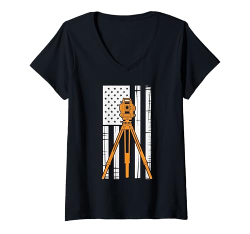 Damen 4th of July Surveyor Patriotic USA Flag Surveying T-Shirt mit V-Ausschnitt Damen 4th of July Surveyor Patriotic USA Flag Surveying T-Shirt mit V-Ausschnitt von Funny Land Surveyors Examiner Cartographer